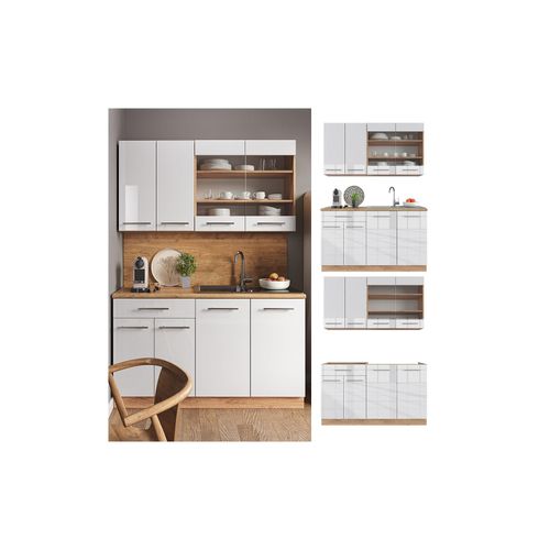 4066731165254 - Küchenzeile Küchenblock Einbauküche Fame-Line Single Eiche Weiß 140 cm modern Küchen Schränke Spülenunterschrank Schubunterschrank Hängeschrank Hängeglasschrank Hochglanz 4066731165254 - Küchenzeile Küchenblock Einbauküche Fame-Line Single Eiche Weiß 140 cm modern Küchen Schränke Spülenunterschrank Schubunterschrank Hängeschrank Hängeglasschrank Hochglanz