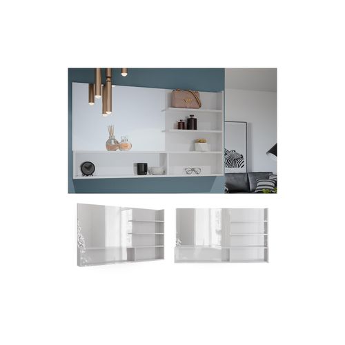 4066731346189 - Spiegelregal Weiß Hochglanz 1198 x 70 cm moderner Badspiegel mit Ablagen 4066731346189 - Spiegelregal Weiß Hochglanz 1198 x 70 cm moderner Badspiegel mit Ablagen