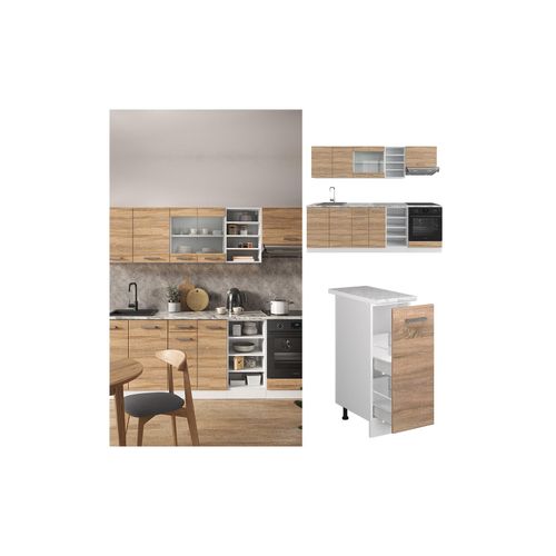 4066731046737 - Küchenzeile Küchenblock Einbauküche R-Line 240 cm Weiß Sonoma Küche