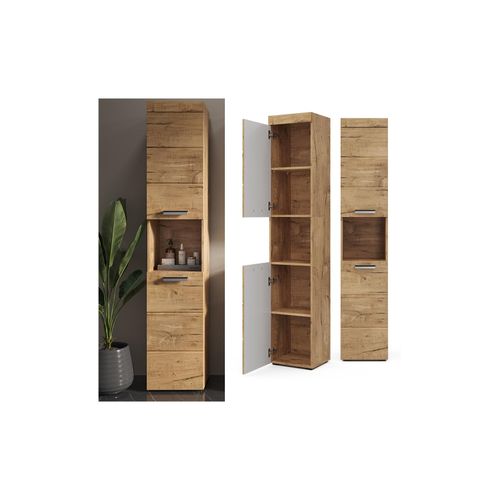 4251421996786 - Hochschrank Badschrank Badezimmerschrank Luna 2 Türen Ablage 5 Fächer