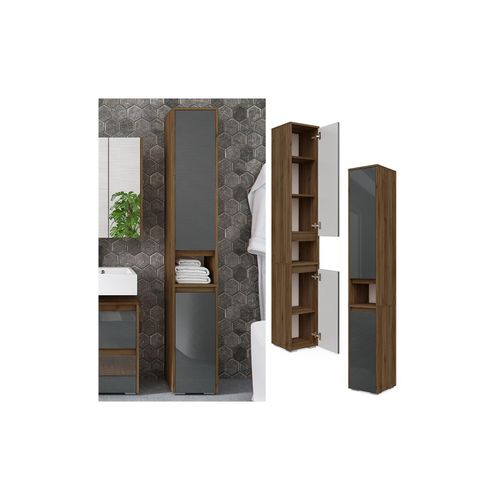 4066731040681 - Hochschran Badschrank Badezimmerschrank Majest Nuss Anthrazit 2 Türen 4066731040681 - Hochschran Badschrank Badezimmerschrank Majest Nuss Anthrazit 2 Türen
