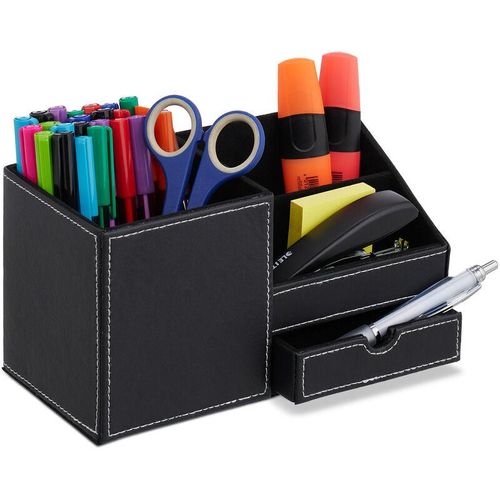 4052025436704 - Schreibtisch Organizer Büroorganizer 3 Fächer & Schublade hbt 12x225x11 cm Stiftehalter schwarz weiß - Relaxdays