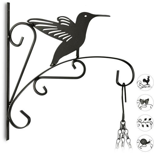 4052025971069 - Blumenhaken mit Vogel Blumenampelhalter für Wand Topf Garten-Deko Kolibri HxBxT 30 x 275 x 2 cm schwarz - Relaxdays