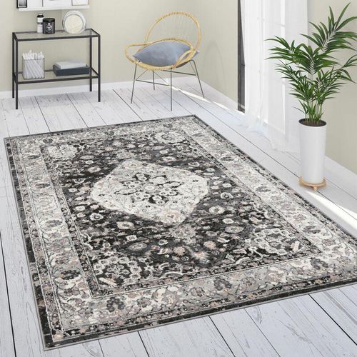 4061981196034 - Teppich Wohnzimmer Kurzflor Vintage Orient Mandala Ornamente Bordüre Schwarz Grau Creme 80x150 cm - Paco Home