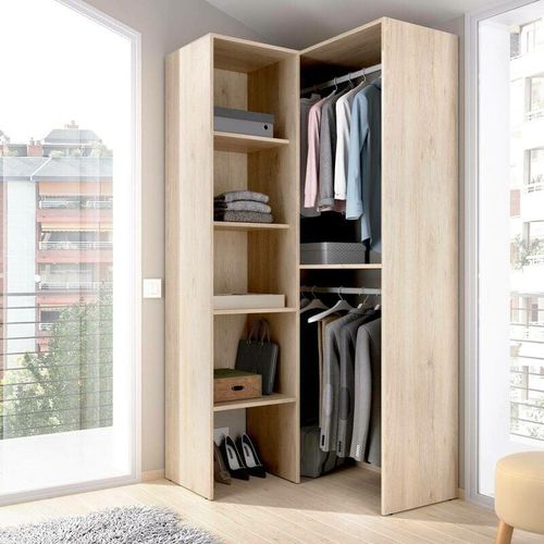 8052773875295 - Kleiderschrank Dalmic Struktur für begehbaren Eckschrank Offene Eckgarderobe 79x88h186 cm Eiche - Dmora