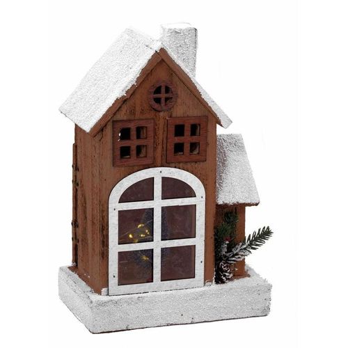 4260625749029 - Spetebo - led Holz Weihnachts Haus mit Schneedach - 29 cm - Lichterhaus Tisch Fenster Deko beleuchtet mit weihnachtlichem Zierschmuck