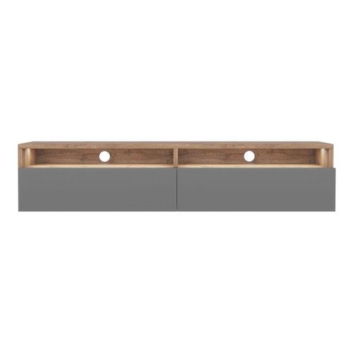 5903025392936 - Rednaw - TV-Schrank   modernes TV-Board für Wohnzimmer stehend   hängend 140 cm breit (Wotan Eiche Matt   Grau Hochglanz mit led) - Selsey