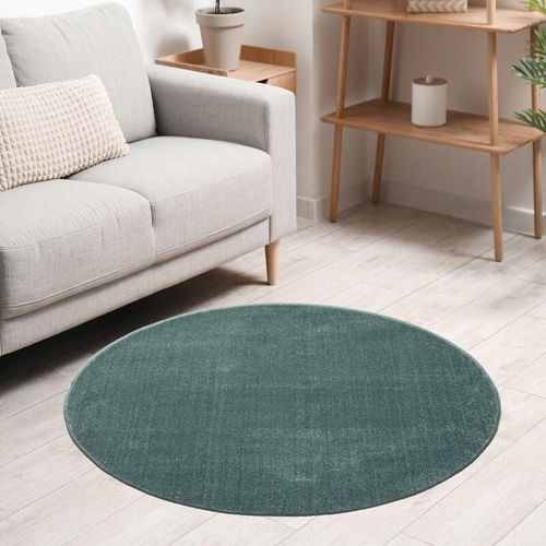 4065975029759 - Teppich rund Wohnzimmer Kurzflor Einfarbig für Schlafzimmer kinderzimmer weich RundTurkis 200 cm Round