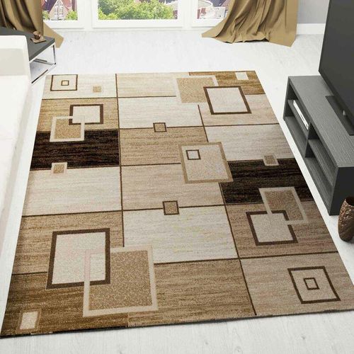 6694200001604 - Vimoda - Designer Teppich Wohnzimmer Braun Beige Kariert Retro mit geometrischen Motiven und Farbverlauf 80 x 300 cm