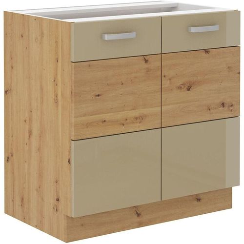 4260304597477 - Küchen Preisbombe - Unterschrank 80 cm Eiche Artisan + Cappuccino Hochglanz Küchenzeile Küchenblock