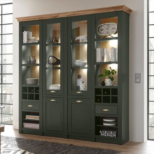 4251581575531 - Lomadox - Buffetschrank im Landhausstil CINCINNATI-61 in grün mit Wotaneiche inkl led b h t 194 207 45cm - braun