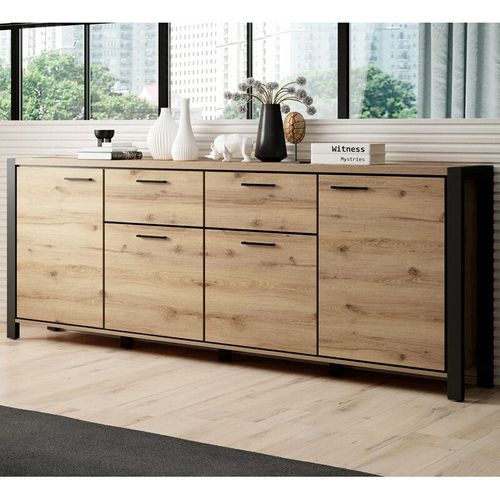 4066075060833 - Großes Wohnzimmer Sideboard ACCRA-83 in Taurus Eiche Nb mit schwarzem Gestell B H T ca 213 91 41 cm - braun