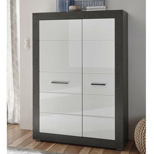 4251581533319 - Lomadox - Highboard Kommode ETON-61 in Hochglanz weiß mit Dark Concret Nb b h t 100 142 35cm - weiß