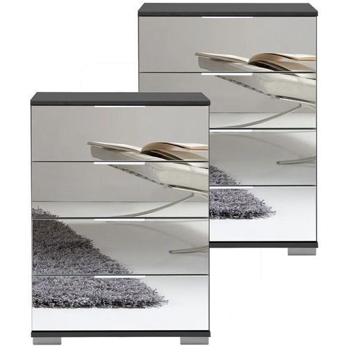 4066075060666 - Lomadox - Schlafzimmer Nachttisch 2er Set auch für Boxspringbett geeignet in graphit mit Spiegelfront ELSTRA-43 b h t ca 52 74 38 cm - grau