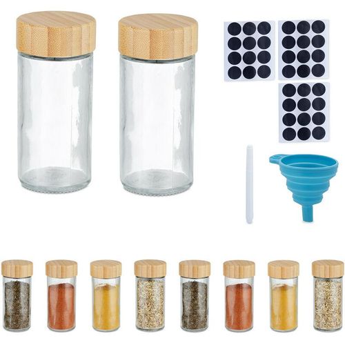 4052025973223 - Gewürzgläser 10er Set Streueinsatz Gewürzdosen Glas & Bambus Etiketten Stift & Trichter transparent natur - Relaxdays 4052025973223 - Gewürzgläser 10er Set Streueinsatz Gewürzdosen Glas & Bambus Etiketten Stift & Trichter transparent natur - Relaxdays
