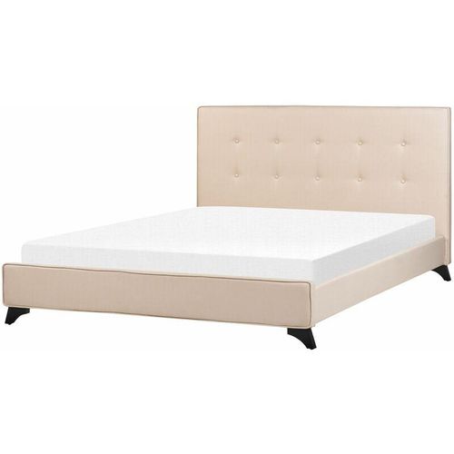 4260580930685 - Beliani - Polsterbett Beige Stoffbezug in Leinenoptik mit Lattenrost 160x200 cm Hohes Kopfteil Gesteppt Holzbeine Modern Schlafzimmer Doppelbett