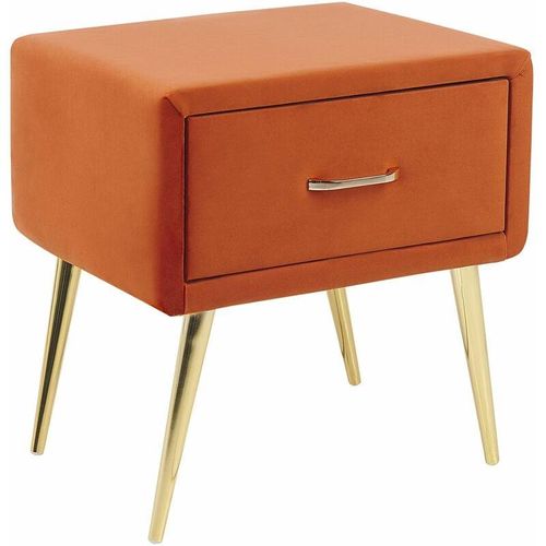 4251682290258 - Beliani - Nachttisch Orange Samt 38 x 46 x 49 cm mit Metallgestell Gold 1 Schublade Rechteckig Aufbewahrung Modern Glamourös Möbel für Schlafzimmer