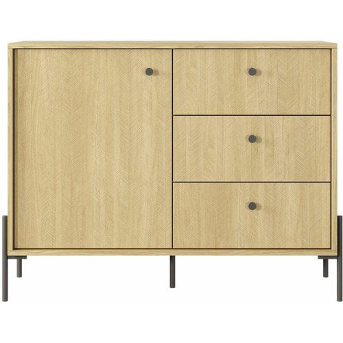 5905351287054 - Furnix - Schrank scandinawa 107 d3s Kommode mit schwarze Metallfüße Scandi Eiche Fischgrät