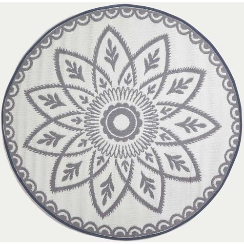 5056280718253 - Runder Outdoor-Teppich Henna mit Mandala-Muster 180 cm - Grau und Weiß - Homescapes