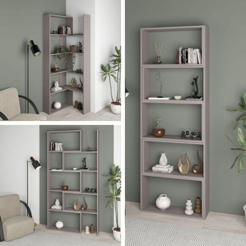 0784196612796 - Toscohome - Ausziehbares Eckregal taubengrau 72x200H cm - Wish