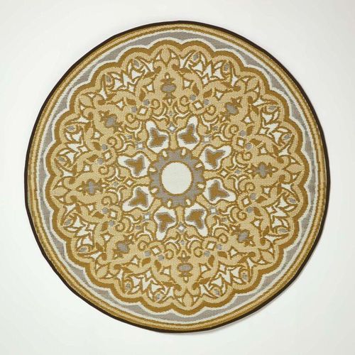 5056280725329 - Runder Outdoor-Teppich Rae 180 cm - grau-beige gemustert - Grau-Beige - Homescapes