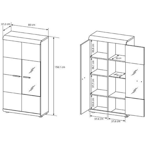 5905351215941 - Furnix - Vitrine lirya C80 Vitrienenschrank teilverglast Eiche Sonoma ohne led