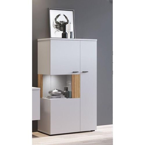 4066075145844 - Lomadox - Highboard 80cm breit mit Beleuchtung grau mit Eiche Rillenoptik ASHBURTON-129 - grau