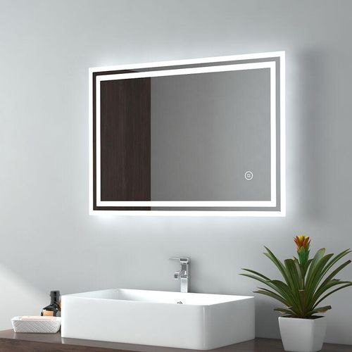 7445625839834 - EMKE Badspiegel LED Badezimmerspiegel mit Beleuchtung IP44 Wasserdicht Wandspiegel 70x50cm Kaltweißes Licht Touchschalter Beschlagfrei