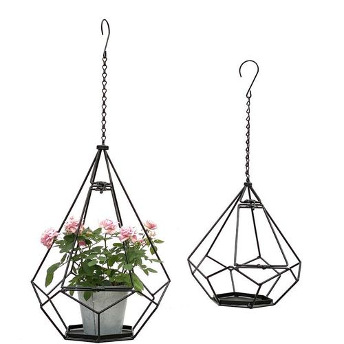 4260700960752 - Dandibo - Blumenampel Innen Metall Wand Hängepflanzen 64 cm & 82 cm 96075 2er Set mit Tür 6 Ecken Pflanzenhänger Blumenhänger Topfhänger Blumen