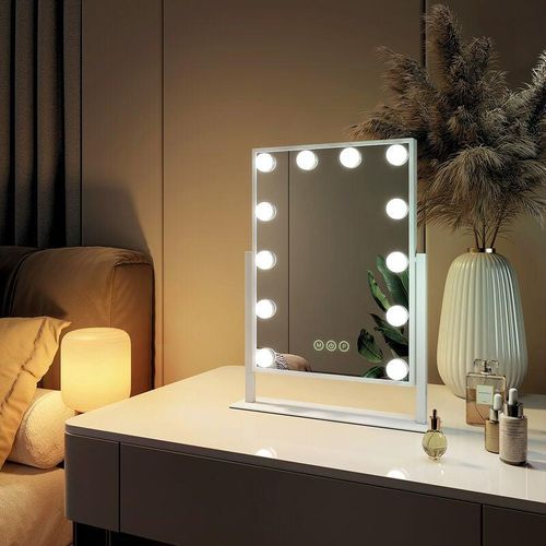 9331672350294 - Emke - Hollywood Spiegel Schminkspiegel mit Beleuchtung 12 Dimmbaren LED-Leuchtmitteln 360° Drehbar Kosmetikspiegel mit 3 Lichtfarben 7x Vergrößerung 9331672350294 - Emke - Hollywood Spiegel Schminkspiegel mit Beleuchtung 12 Dimmbaren LED-Leuchtmitteln 360° Drehbar Kosmetikspiegel mit 3 Lichtfarben 7x Vergrößerung