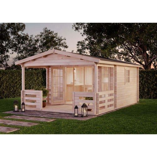 4251771219320 - Finntherm - Saunahaus Lappland-40 a Gartensauna 3 Sitzbänke aus Holz Sauna mit 40 mm Wandstärke Außensauna mit Montagematerial - Naturbelassen