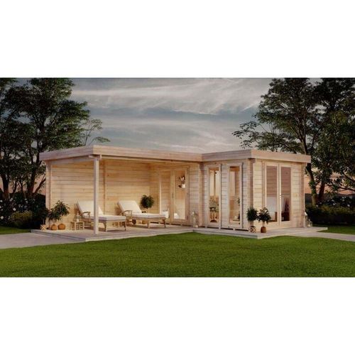 4251771219276 - Saunahaus Quinta iso Gartensauna 3 Sitzbänke aus Holz Sauna mit 44 mm Wandstärke fsc zertifiziert Außensauna mit Montagematerial - Naturbelassen