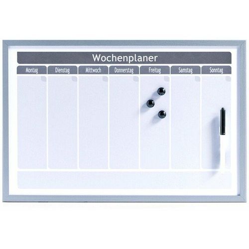 4003368115153 - Wochenplaner magnetisch 60 x 40 cm grau Praktisches Memobord beschreibbar und magnetisch Material Metall inkl 3 Magnete Marker & Befestigungsmaterial