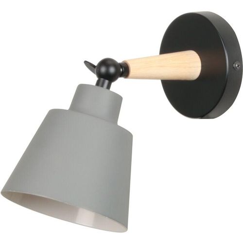 5713310929118 - Wandleuchte Holz Moderne Wandlampe Innen mit Metall Lampenschirm Wandstrahler Art Licht Decor für Wohnzimmer Schlafzimmer (Grau)