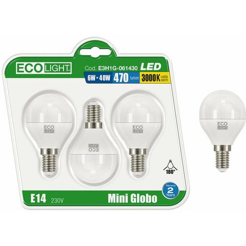 8050390012215 - Eco-light - Kit 3 led -Glühbirnen in Miniglobo E14 Ecolight - 6W