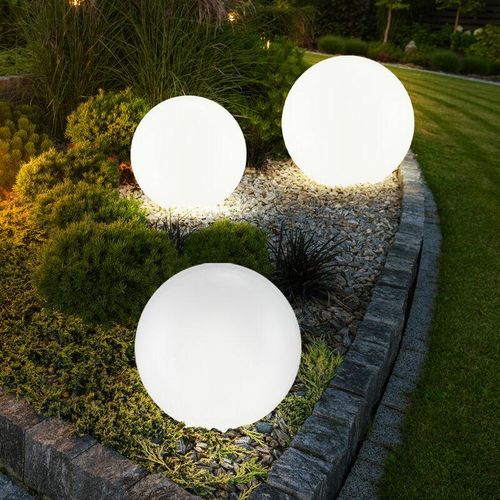 4260436770960 - Etc-shop - 3er Set led Außen Solar Kugel Leuchten Garten Beleuchtung Rasen Blumenbeet Steck Lampen 20 25 und 30 cm