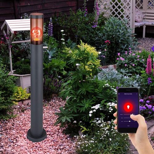 9007371473205 - - Standleuchte Edelstahl Sockelleuchte rauch anthrazit Außen Garten Stehlampe App Steuerung dimmbar 1x Smart rgb led 10W 806Lm DxH 76x80 cm