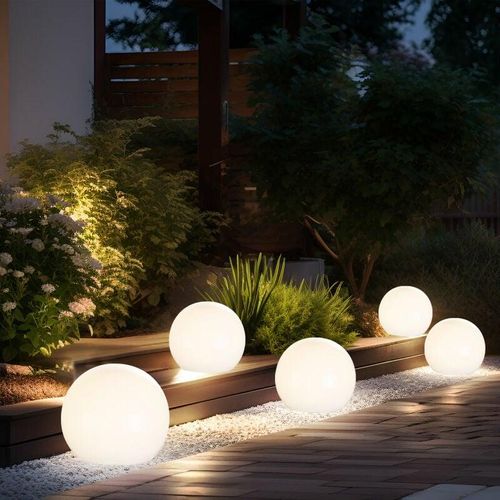 4036812997739 - Expo Börse - Kugelleuchte Solar 10 cm Solarleuchte Kugel Garten led Gartendeko Solarkugel für Außen klein Leuchtdauer ca 6-8 Stunden h 38 cm 5er