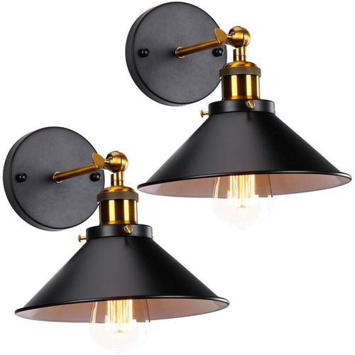 6033797019683 - Axhup - 2er Wandleuchte Vintage Industrielle Wandlampe aus Metall mit Ø22cm Lampenschirm für Schlafzimmer Wohnzimmer Esszimmer (Schwarz+Weiß)