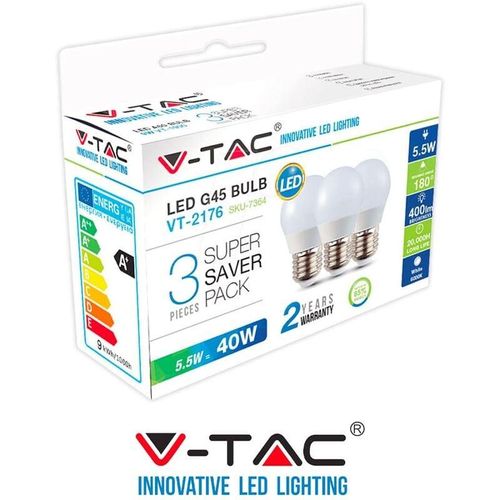 0613310738022 - Vtac - v-tac VT-2176 super saver pack pack 3 LED-Glühbirnen E27 55W miniglobo G45 - sku 7362 7363 7364-Cool 0613310738022 - Vtac - v-tac VT-2176 super saver pack pack 3 LED-Glühbirnen E27 55W miniglobo G45 - sku 7362 7363 7364-Cool