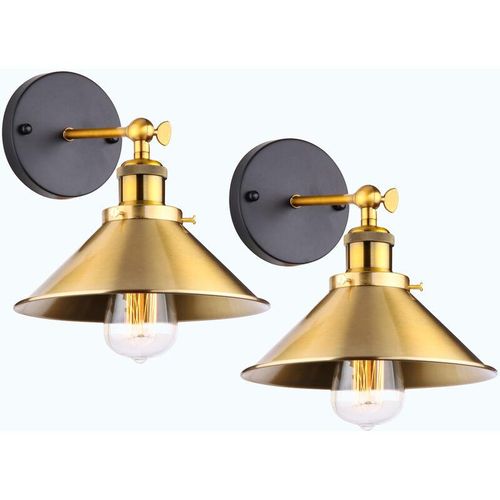 5713310935263 - 2er Wandleuchte Vintage Industrielle Wandlampe aus Metall mit Ø22cm Lampenschirm für Schlafzimmer Wohnzimmer Esszimmer (Gold)