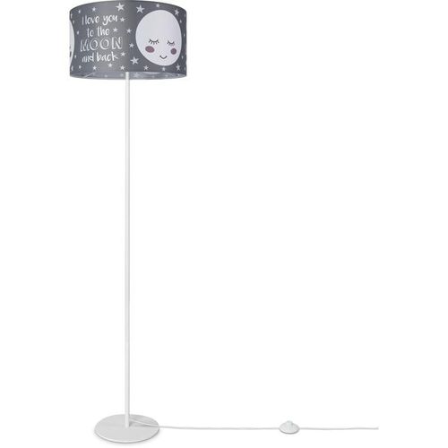 4061981189098 - Paco Home Stehlampe Kinderlampe Kinderzimmer Stehleuchte Lampenschirm Sterne Mond Design 1 (Ø38 cm) Stehleuchte Einbein - Weiß