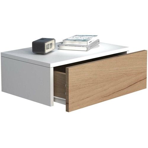 4051814418938 - Holz Wandschublade Nachtschrank Wandboard Schublade Konsole Nachttisch Usal M 45 cm (Farbe Weiß   Honig-Eiche)