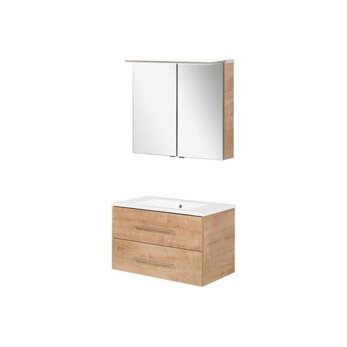 4008033098311 - Bperfekt Badmöbel Set 3-teilig 80 cm Braun hell LED-Spiegelschrank-09831 - Fackelmann