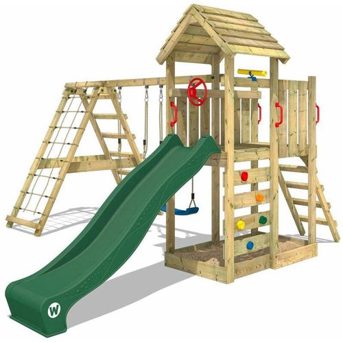 4251511832383 - Spielturm Klettergerüst RocketFlyer mit Schaukel & Rutsche Kletterturm mit Sandkasten Leiter & Spiel-Zubehör - grün - Wickey