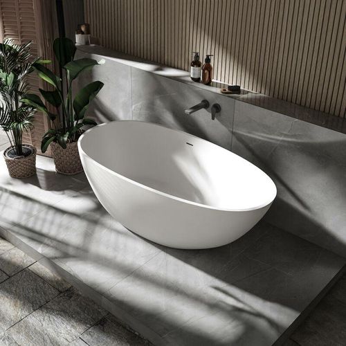 4255624409265 - - Freistehende Badewanne vela aus Mineralguss Solid Stone - Farbe und Größe wählbar Weiß matt 150 x 76 cm