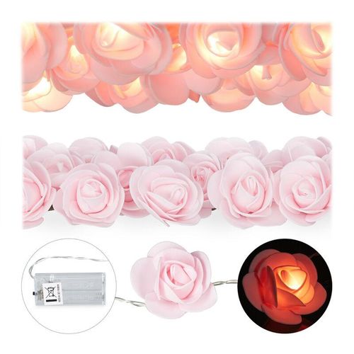 4052025924355 - Rosen Lichterkette 20er led Lichterkette Batterie Hochzeit Verlobung & Valentinstag warmweiß Deko rosa - Relaxdays