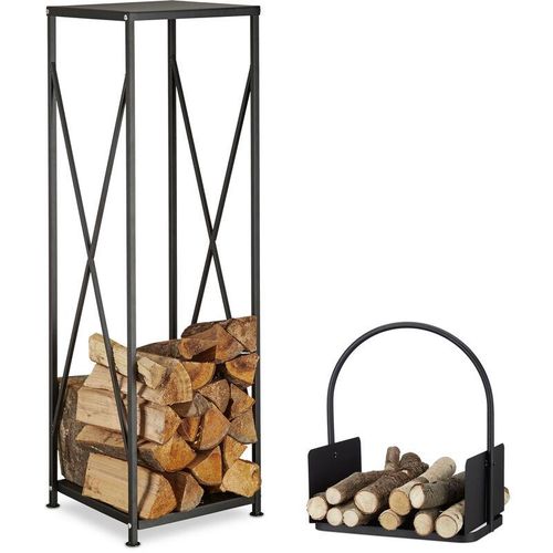 4052025248239 - Relaxdays - 2 teiliges Kaminholz-Set Kaminholzregal für Feuerholz Kaminholzkorb schwarz aus pulverbeschichtetem Stahl black 4052025248239 - Relaxdays - 2 teiliges Kaminholz-Set Kaminholzregal für Feuerholz Kaminholzkorb schwarz aus pulverbeschichtetem Stahl black