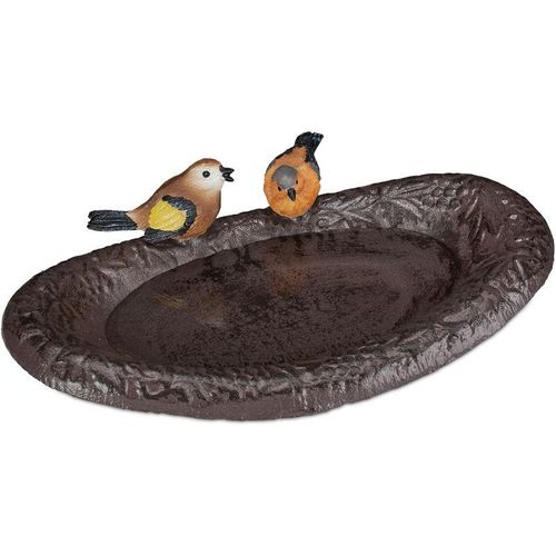 4052025263935 - Relaxdays - Gusseisen Vogeltränke mit Vogel Gartendeko Vogelfutterstelle Wasserschale für Wildvögel 24 cm breit braun