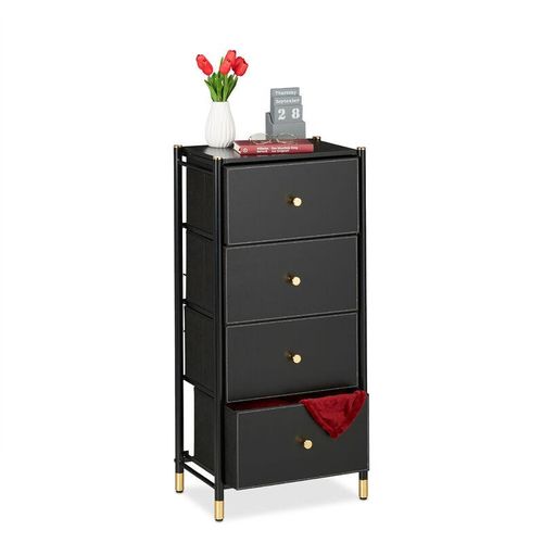 4052025478841 - Relaxdays - Kommode HxBxT 985 x 46 x 30 cm 4 Schubladen Sideboard Stoff & Stahl Schubladenschrank schwarz gold